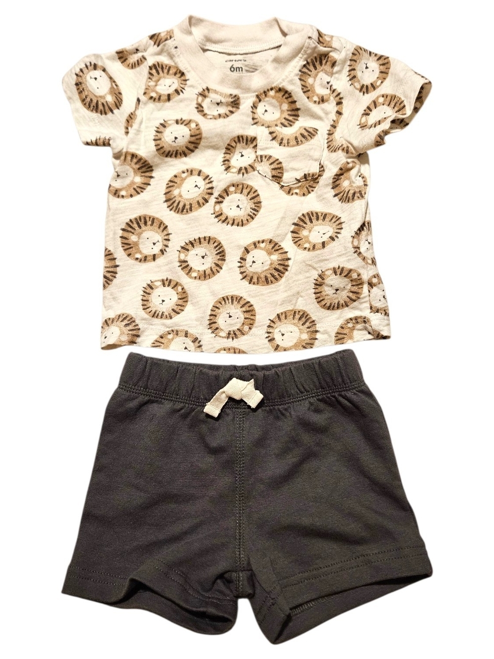 Neutral Lion Print Tee & Charcoal Shorts Kids Matching Set